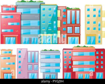 Different designs of buildings illustration Stock Vector