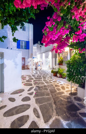 View of the famous pictorial narrow streets of Mykonos town in Mykonos island, Greece Stock Photo