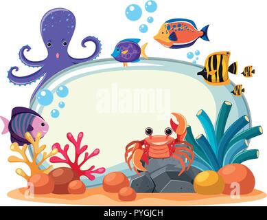 Border template with fish and coral reef illustration Stock Vector ...