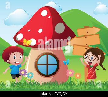 Boy and girl playing in park illustration Stock Vector