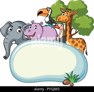 Border template design with many animals on the farm illustration Stock ...