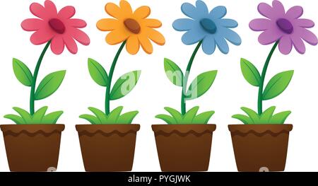 Flowers in pots on white illustration Stock Vector