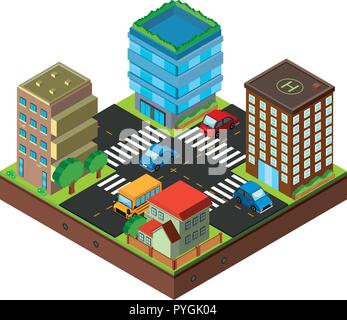 3D design for city with buildings and traffic illustration Stock Vector