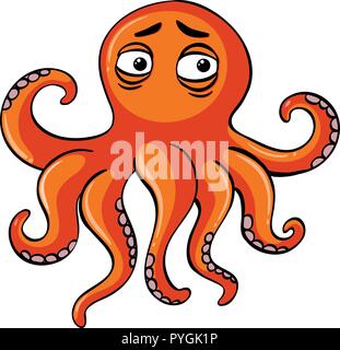 Sad octopus on white background illustration Stock Vector