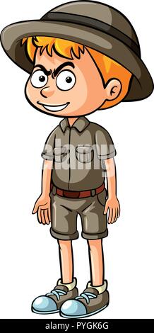 Angry boy in safari outfit illustration Stock Vector