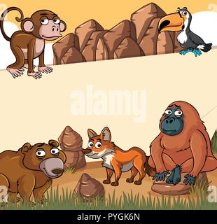Paper template with wild animals illustration Stock Vector
