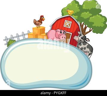 Border template with farm animals in background illustration Stock Vector
