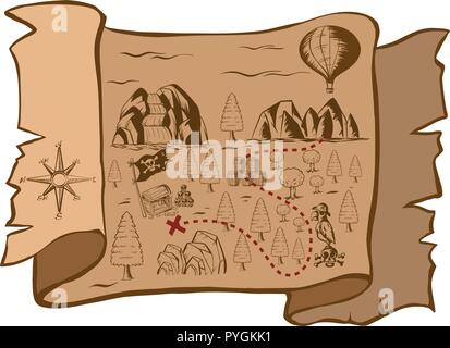 Treasure map on brown paper illustration Stock Vector