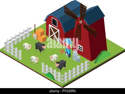 3D design for farm animals in the farm illustration Stock Vector