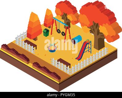 3D design for playground in autumn illustration Stock Vector