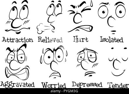 Different facial expressions with words illustration Stock Vector Image ...