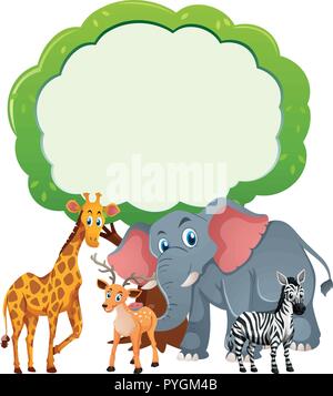 Border template with wild animals with happy face illustration Stock ...
