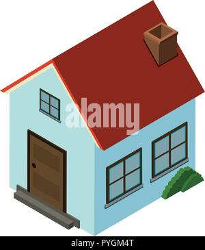 3D design for small house with red roof illustration Stock Vector