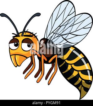 Bee with sad face on white background illustration Stock Vector
