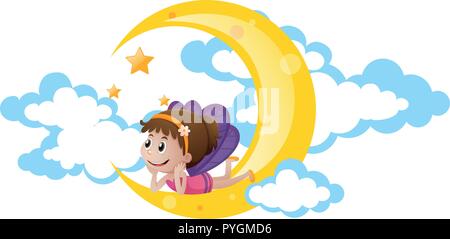 Cute fairy sitting on moon illustration Stock Vector