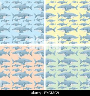 Seamless background design with wild sharks illustration Stock Vector