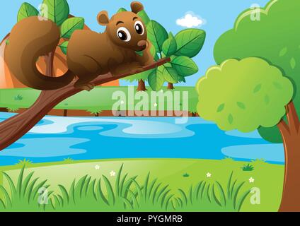 Brown squirrel on the branch illustration Stock Vector