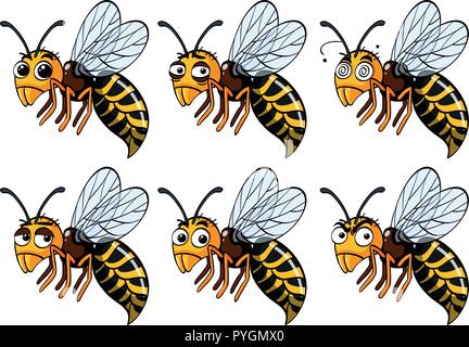 Wasps with different emotions illustration Stock Vector