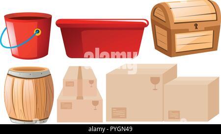 Set of different containers illustration Stock Vector