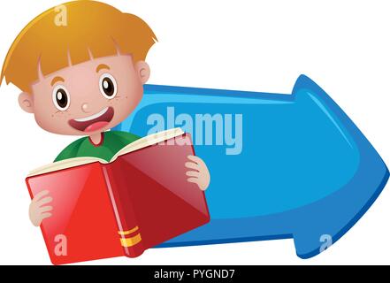 Blue arrow with boy reading book illustration Stock Vector