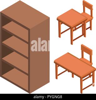 3D design for shelf and chairs illustration Stock Vector