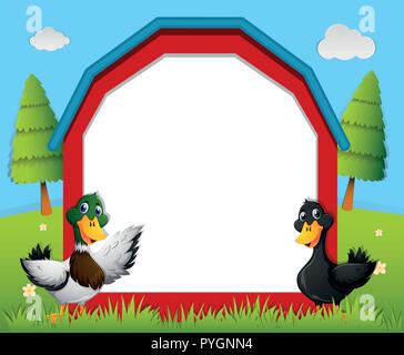 Border template with ducks in the farm illustration Stock Vector