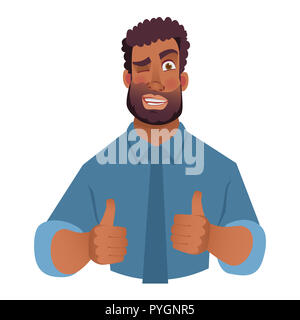 African man showing thumbs up. Flat illustration Stock Photo