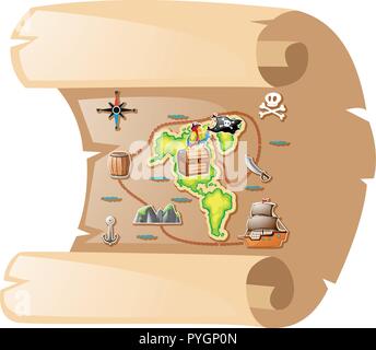 Treasure map on brown paper illustration Stock Vector