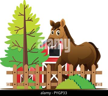 Brown horse in the farm illustration Stock Vector