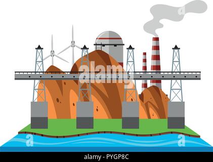 Bridge over the river illustration Stock Vector