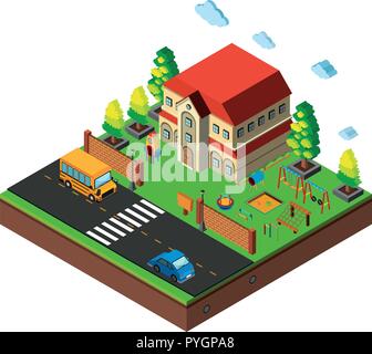 Isometric school playground scene illustration Stock Vector