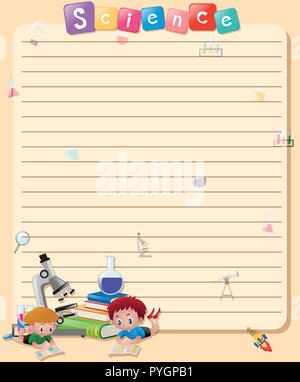 Line paper template with boys reading book illustration Stock Vector