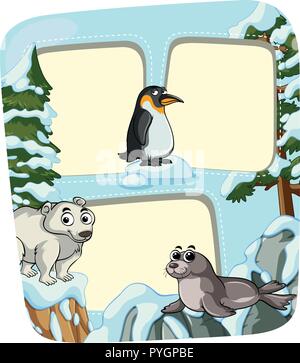 Paper template with animals in winter illustration Stock Vector