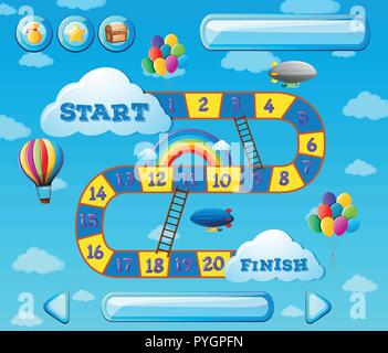 Game template with balloons in sky background illustration Stock Vector