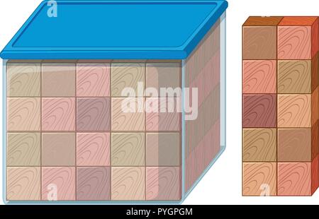 Wooden blocks in plastic box illustration Stock Vector