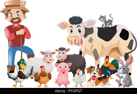 Illustration of a farmer and many animals Stock Vector Image & Art - Alamy