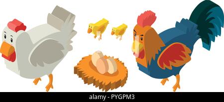 3D design for chickens and eggs illustration Stock Vector