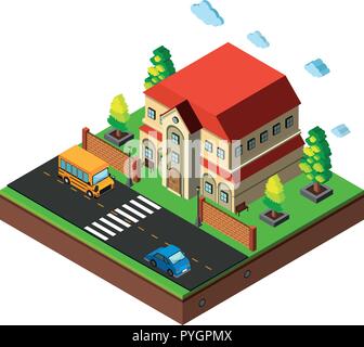 3D design for big house by the road illustration Stock Vector