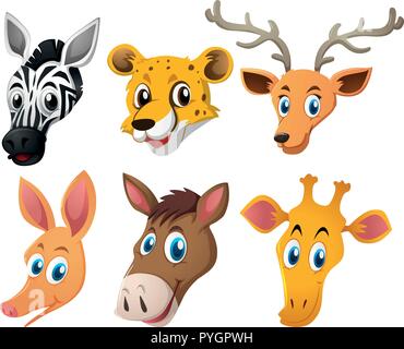 Animal heads on white background illustration Stock Vector