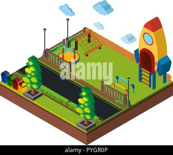 Isometric playground scene illustration Stock Vector