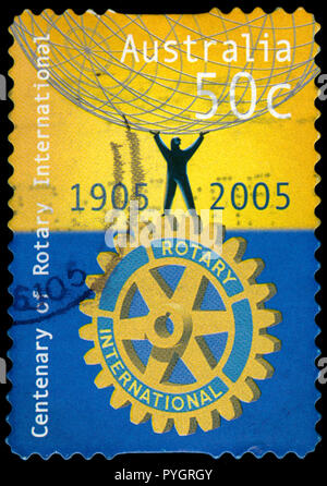 Postmarked stamp from Australia in the Rotary International, Centenary series issued in 2005 Stock Photo