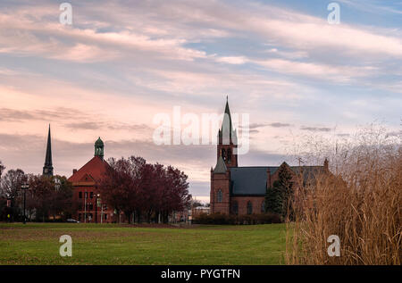 ROME, NEW YORK, - MAY 28, 2018: A cityscape shot of Saint Peter Church from Fort Stanwix roof, it is a Roman Catholic church located on 105 E Liberty  Stock Photo