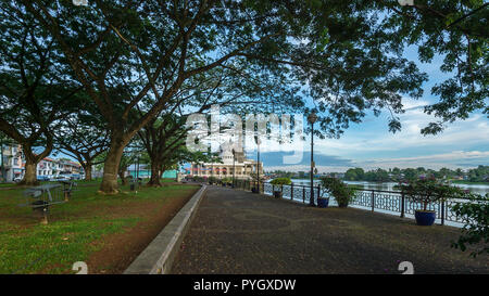 Kuching Waterfront Recreational Park during sunrise Stock Photo