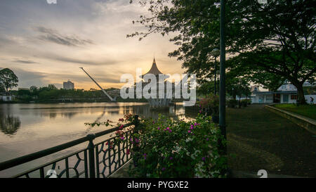 Kuching Waterfront Recreational Park during sunrise Stock Photo