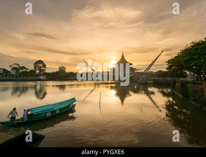 Kuching Waterfront Recreational Park during sunrise Stock Photo