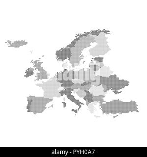 Dotted grey europe map flat vector illustration. Countries are signed in the layers Stock Vector
