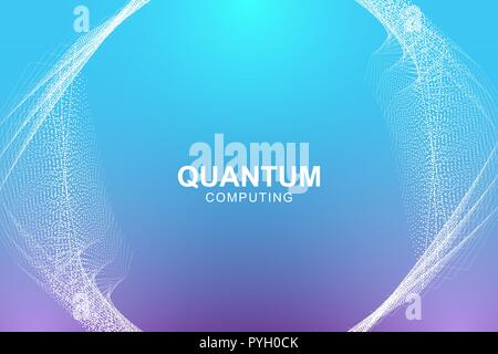 Quantum computer technology concept. Deep learning artificial intelligence. Big data algorithms visualization for business, science, technology. Waves flow. Vector illustration Stock Vector