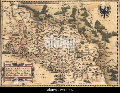 Abraham Ortelius - First World Atlas ca. 1570 - Silesia Stock Photo