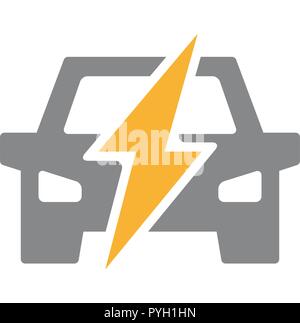Vector power car icon. Energy automobile, vehicle with lightning bolt symbol and sign illustration on white background Stock Vector