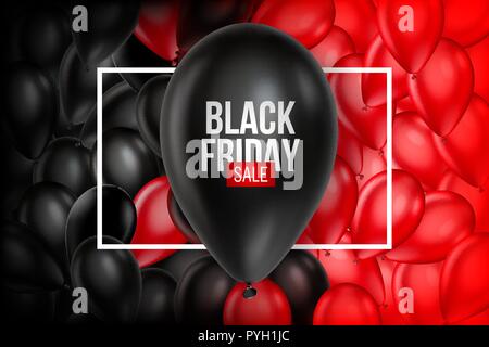 Black Friday Sale poster with Balloons on background. Vector illustration. Stock Vector